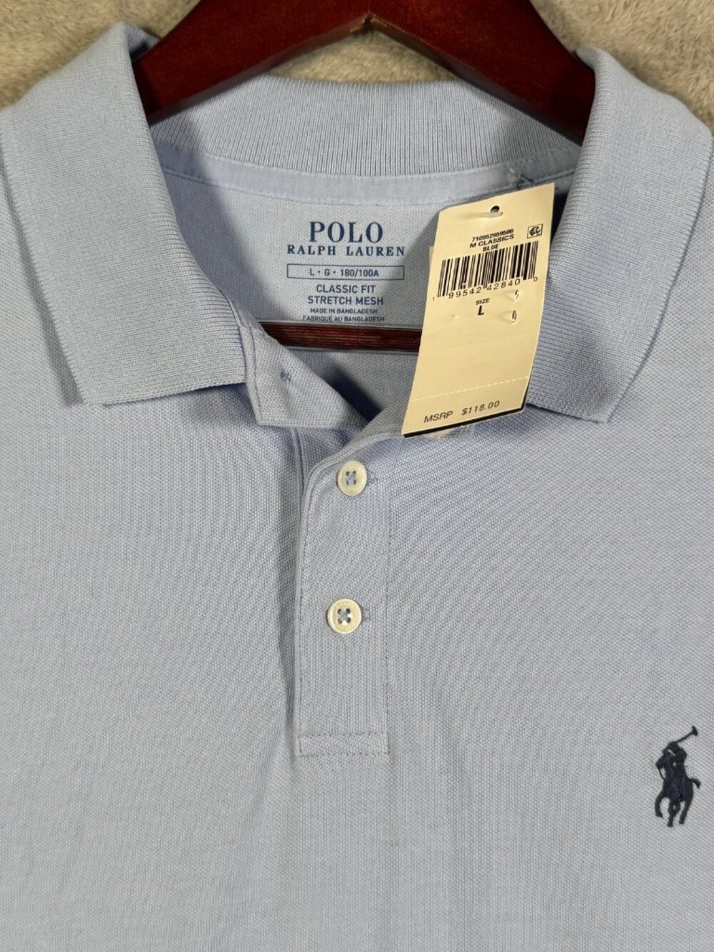 Polo Ralph Lauren Shirt Mens L Blue Classic Fit Stretch Mesh Short Sleeve $118